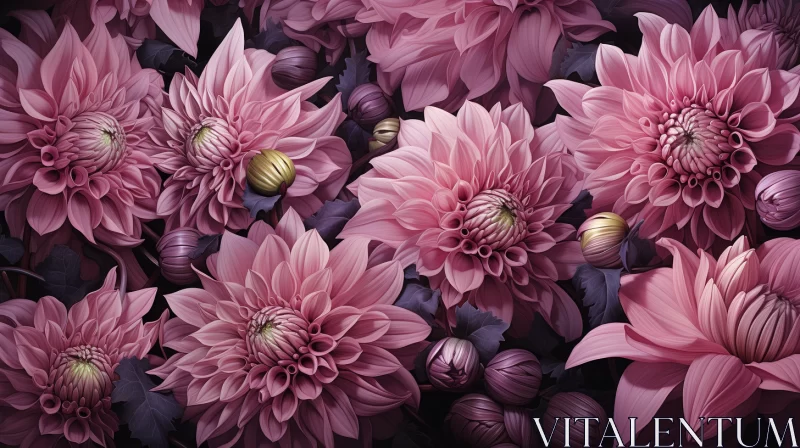 Pink Flowers on a Black Background: A Realistic and Detailed Fantasy Illustration AI Image