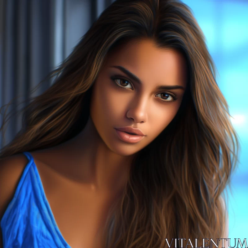 Realistic Rendering of Woman in Blue Dress - Beach Portraits AI Image
