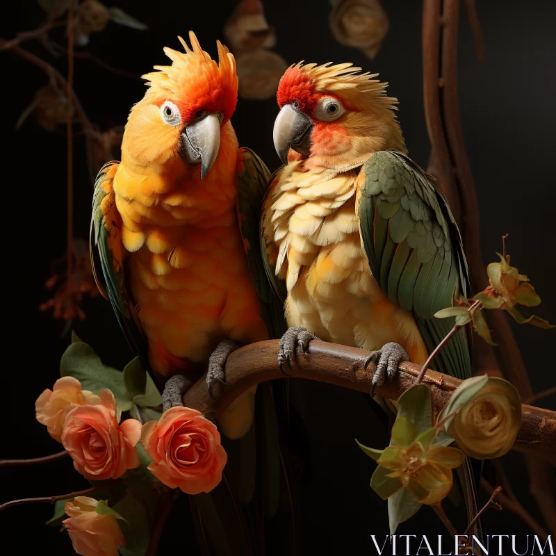 Breathtaking Portrayal of Vibrant Parrots in an Artistic Composition AI Image