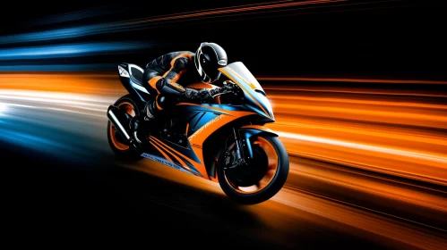 Dynamic Nighttime Motorbike Race in Vibrant Tumblewave Style AI Image