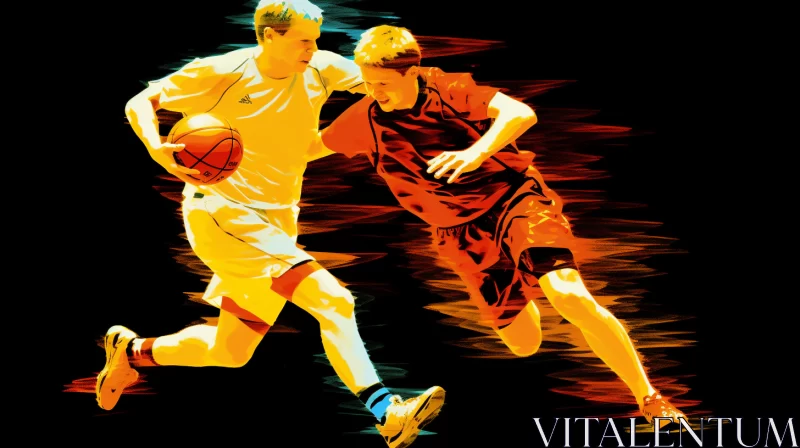 AI ART Dynamic Pop-Art Style Basketball Match - Vibrant Colors & Neo-Impressionist Techniques