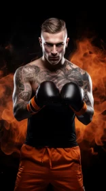 Ferocious Tattooed Boxer Ready for Fight in Dramatic, Intense Atmosphere AI Image