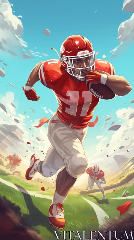 Passionate Football Player Sprinting on Vibrant Field AI Image
