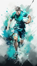 8K Maranao-Style Rugby Player Painting in Shades of Blue and Green AI Image