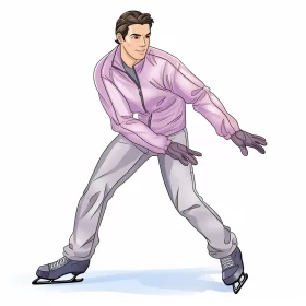 Dynamic Ice Skating Man in Pink Jumpsuit Cartoon Image AI Image