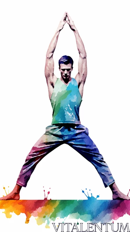 Vibrant Pop-Art Yoga Pose with Watercolor Effects AI Image