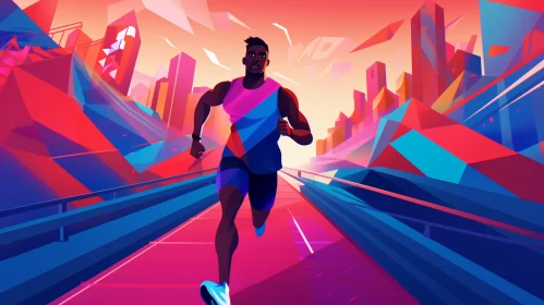 Athletic Runner in Futuristic Cityscape Editorial Illustration AI Image