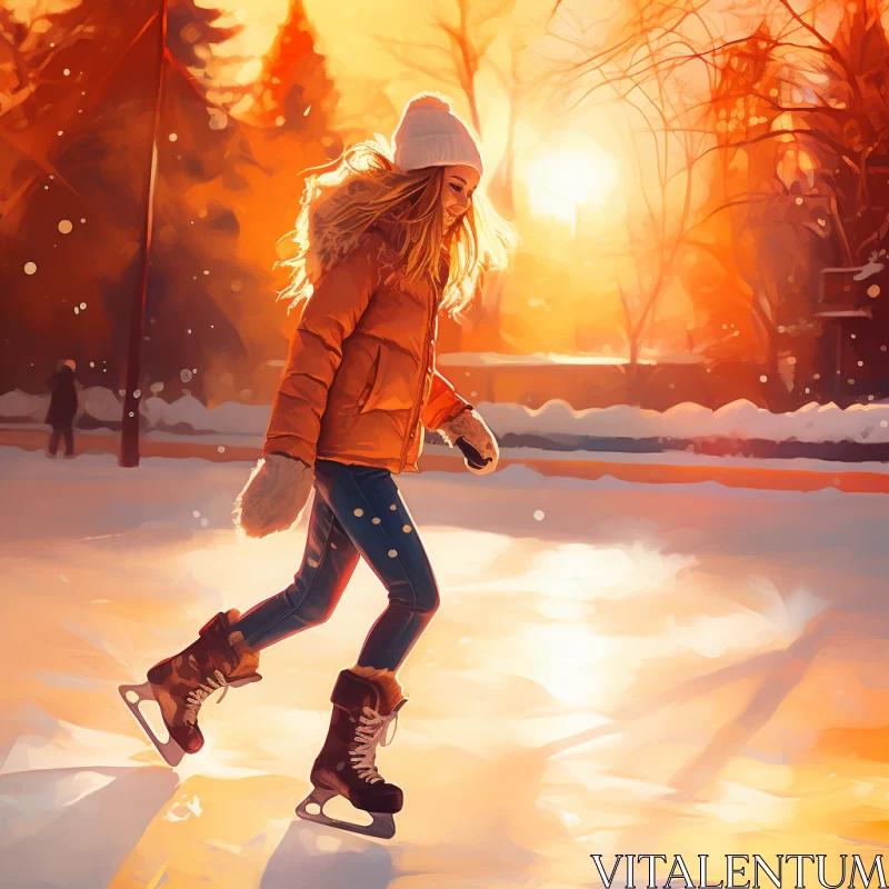 Autumn Park Ice Skating: A Magical Digital Painting AI Image