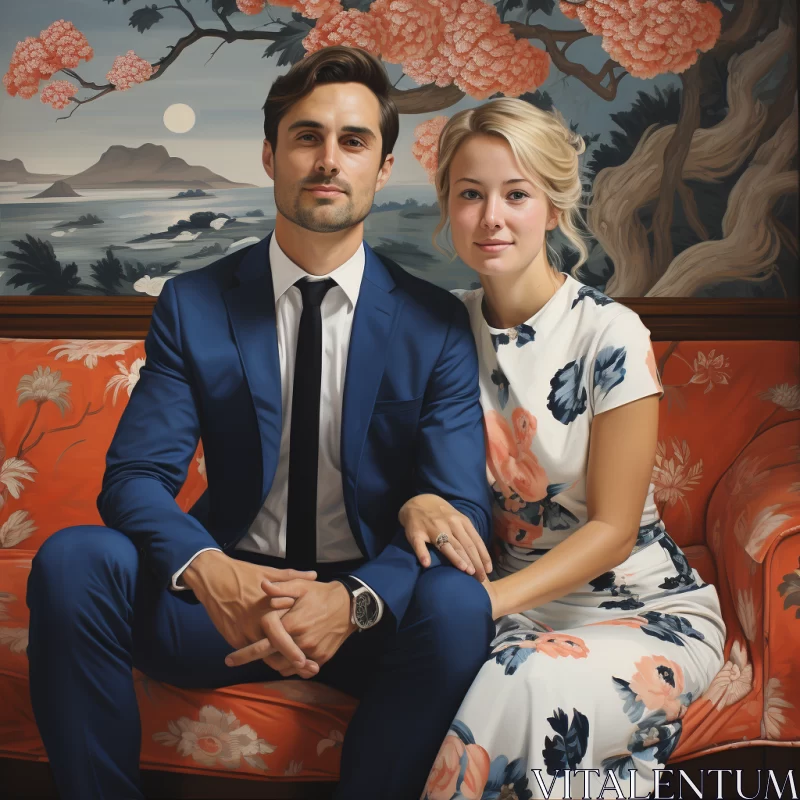 Elegant Couple Portraiture in Navy Tones AI Image