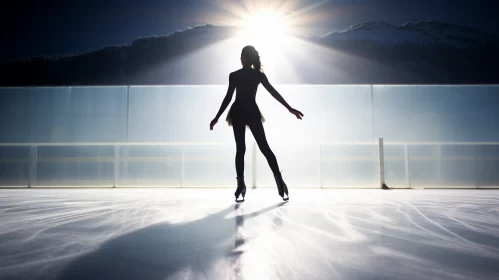 Graceful Ice Skater Silhouette Against Sunlit Sky in Sparklecore Style AI Image