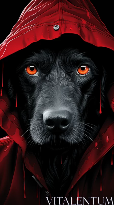 Grim Noir-Horror Canine Portraiture in Red and Black AI Image
