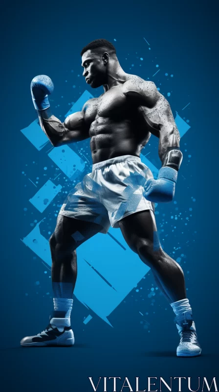 AI ART Vivid Blue Backdrop Boxer Image with Artistic Feel