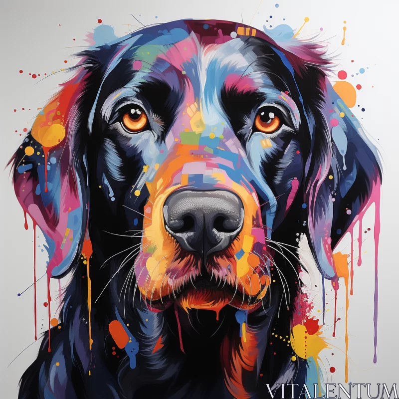 Colorful Labrador Retriever Portrait with Dripping Paint Effect AI Image