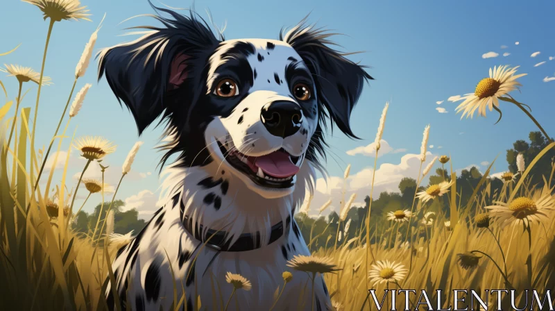 Dalmatian Dog in Daisy Field - Graphic Novel Style Illustration AI Image