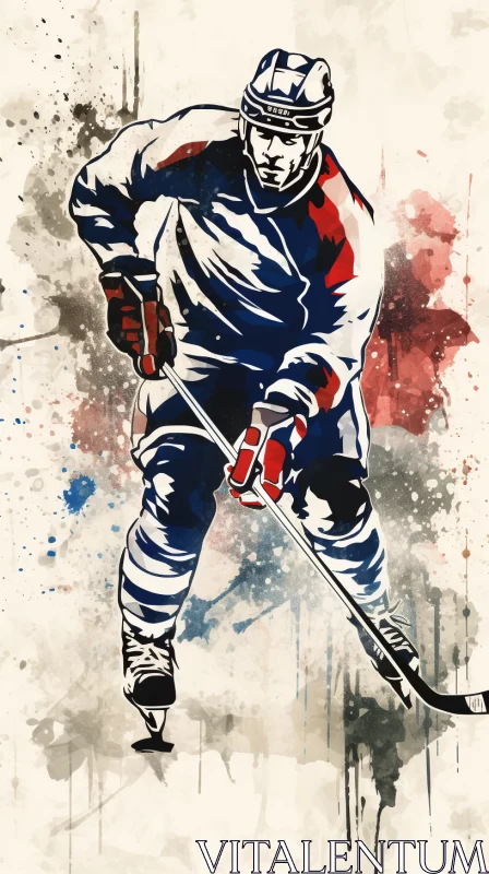 Dynamic Hockey Player Artwork with Surreal Backdrop in Americana Style AI Image