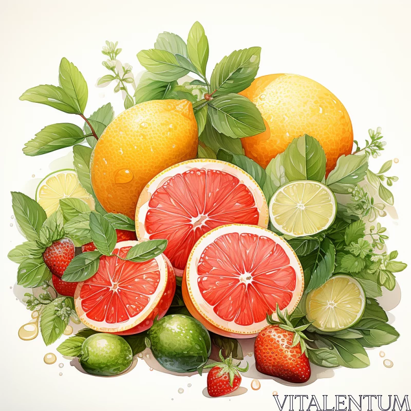 Fruit Illustrations in Light Orange, Red and Green AI Image