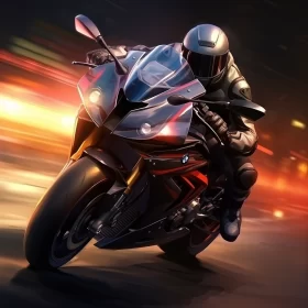 Hyper-Realistic Night-Time Motorcycle Race Illuminated by Color Strokes AI Image