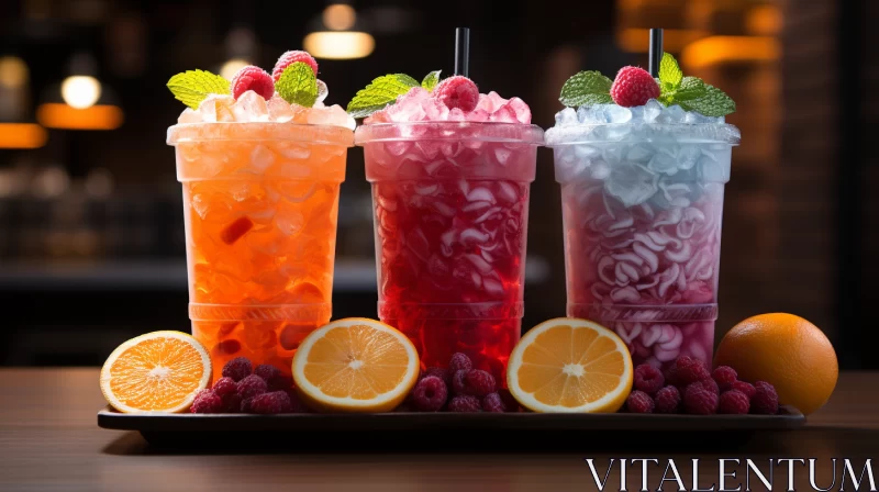 Neo-Geo Style Berry Drinks Display - Artistic Arrangement AI Image