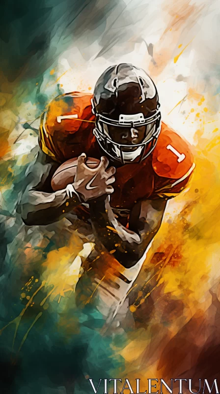 American Football Player in Action - Digital Art Painting AI Image