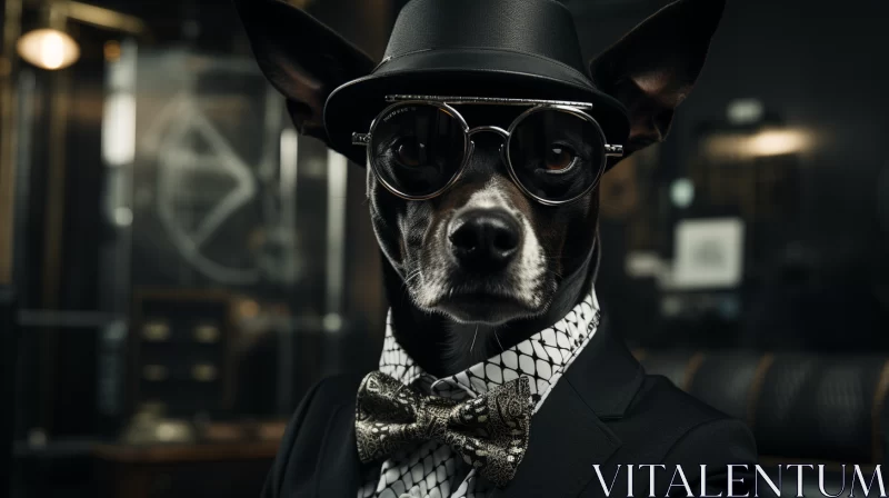 Cybersteampunk Dog in Suit: Futuristic Precisionist Portrait AI Image
