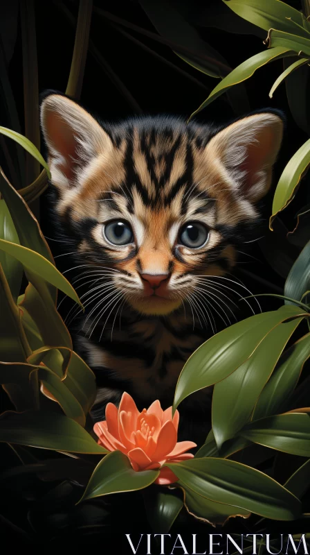 Mysterious Jungle Cat Art Print in Dark Orange AI Image