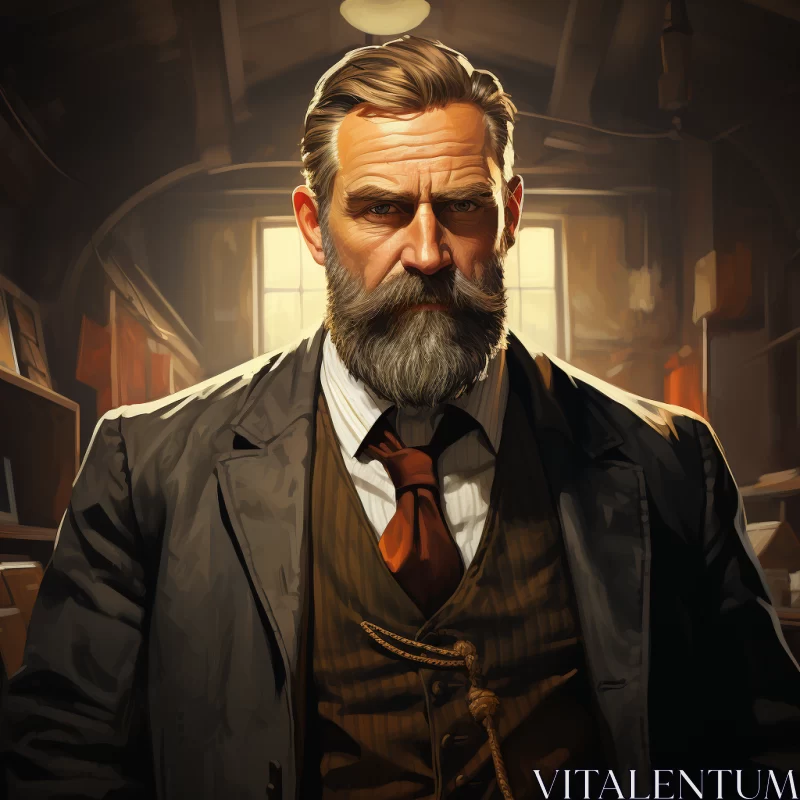 Captivating Painting of a Distinguished Man in a Sleek Suit and Neatly Trimmed Beard AI Image