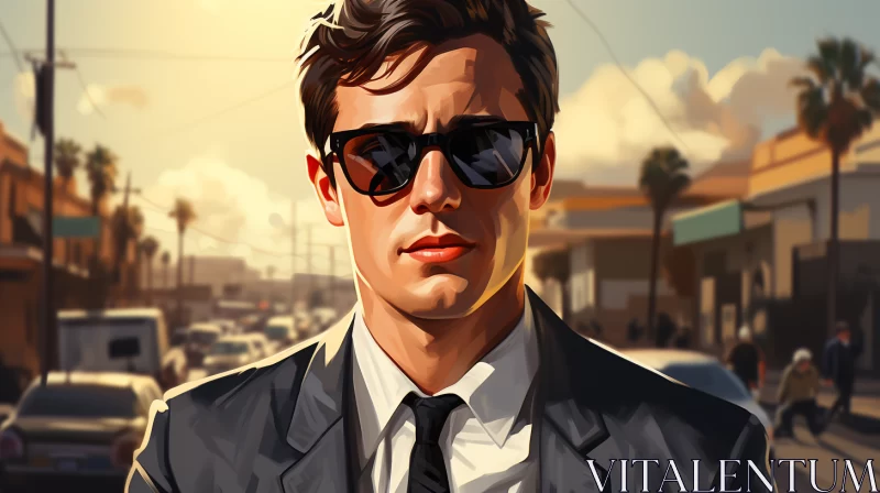 Confident and Stylish Man in Sunglasses and Suit: A Captivating and Glamorous Portrait of a Modern C AI Image