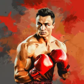 Vibrant Digital Painting of Boxer in Intense Match AI Image