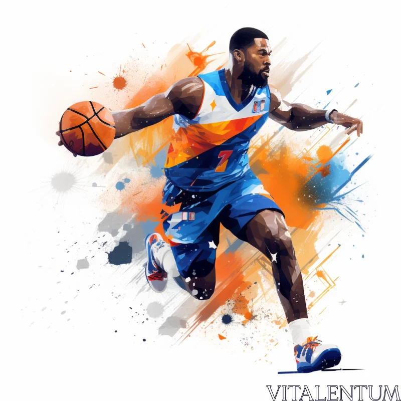 AI ART Dynamic Basketball Player Artwork with Bright Brush Strokes