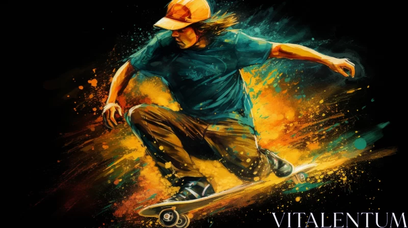Dynamic UHD Comic Art of Skater Mid-Stunt in Bold Colors AI Image