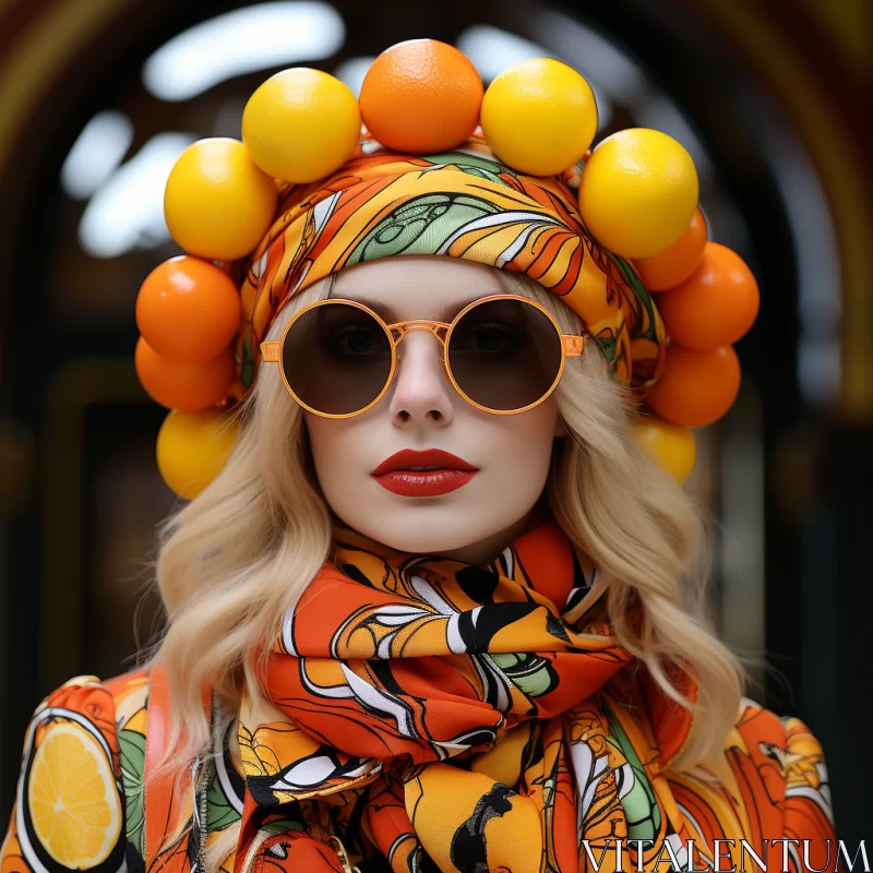 Fashionable Opulence: A Woman in a Colorful, Optical Illusion-Inspired Outfit AI Image