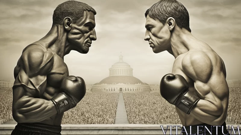 Sepia-Toned Standoff Between Boxers Illustration with Political Context AI Image