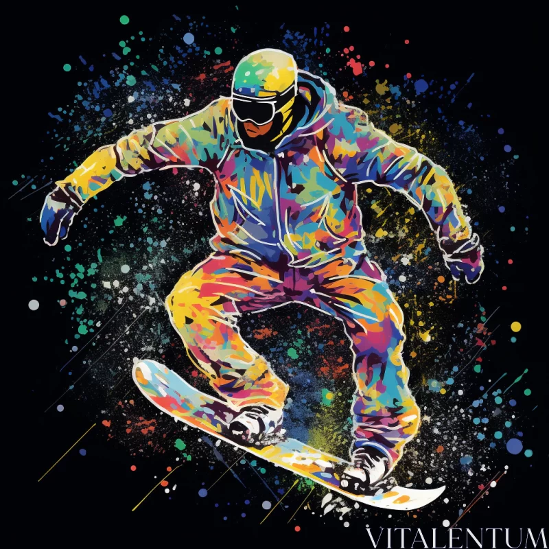 AI ART Vibrant Graffiti-Style Snowboarder Image with Multidimensional Shading and Anemoiacore Aesthetic