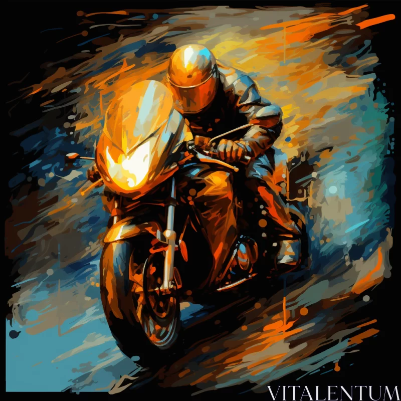 Motorcyclist in Motion: Dynamic Speed Painting with Bold Metallic Color Palette & Intense Texture AI Image