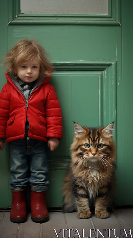 Rustic Cabincore Aesthetic with Boy and Cat AI Image