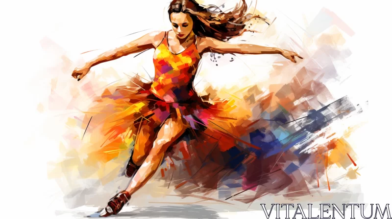 AI ART Vibrant Digital Painting of Dancing Woman in Crimson and Amber