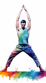 Vibrant Pop-Art Yoga Pose with Watercolor Effects AI Image