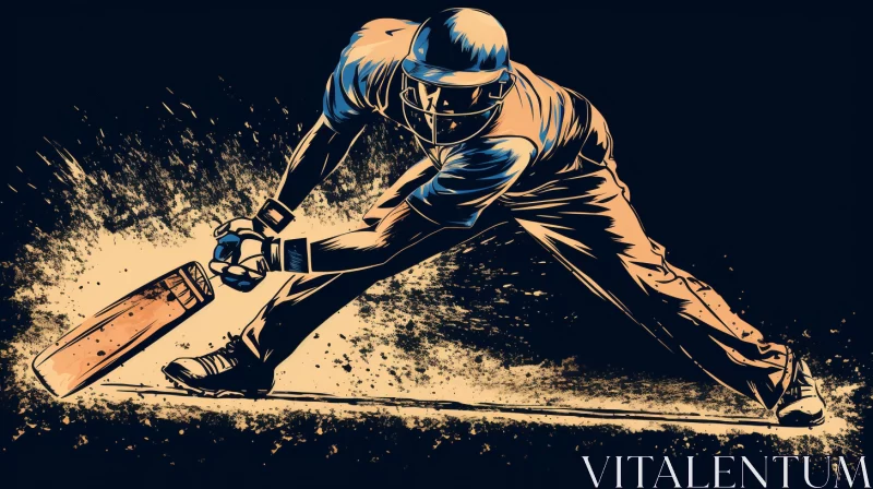 Noir Comic Art-Styled Cricket Player Illustration in Dramatic Palette AI Image