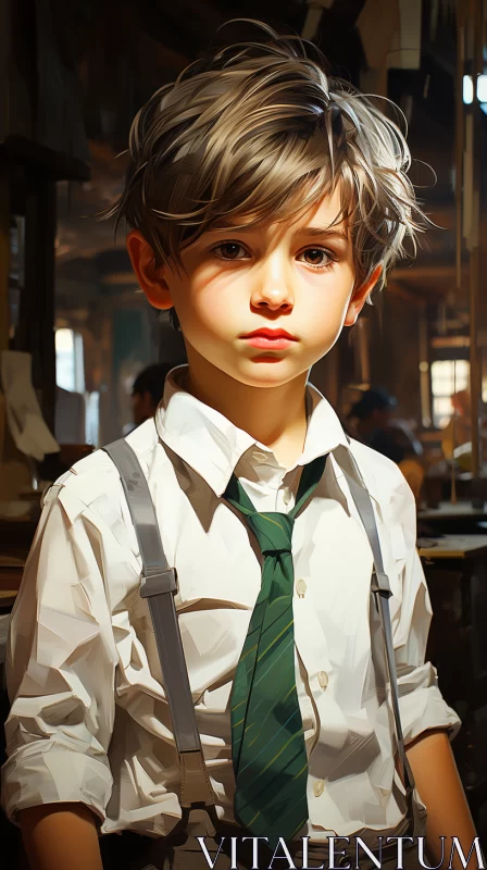 Child in Suspenders: A Fusion of Realism and Anime Artistry AI Image