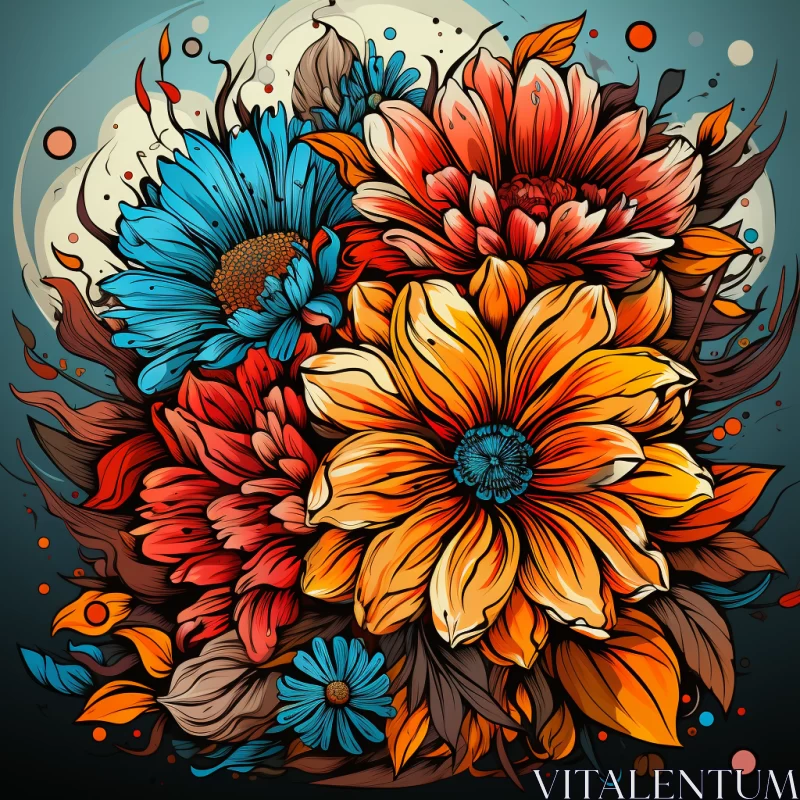 Floral Bouquet of Colors - Ink Illustrations and Digital Art AI Image