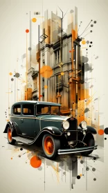 Vintage Car in Abstract Cityscape: An Art Deco Illustration - AI Art images AI Image