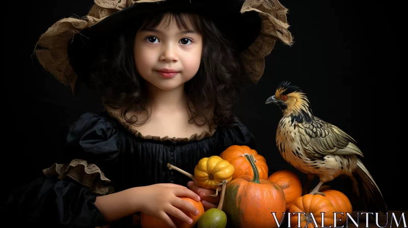 Child in Halloween Costume: Studio Portraiture with Texture-rich Layers AI Image