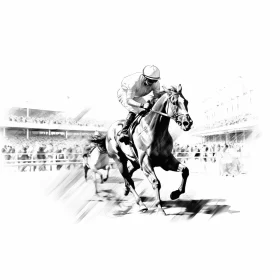 Dramatic B&W Horse Race Illustration AI Image