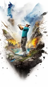 Dramatic Golf Scene with Vibrant Rainbow and Turquoise Sky AI Image
