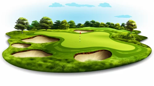 Serene Golf Course Illustration with Pastoral Landscape & Digital Enhancements AI Image