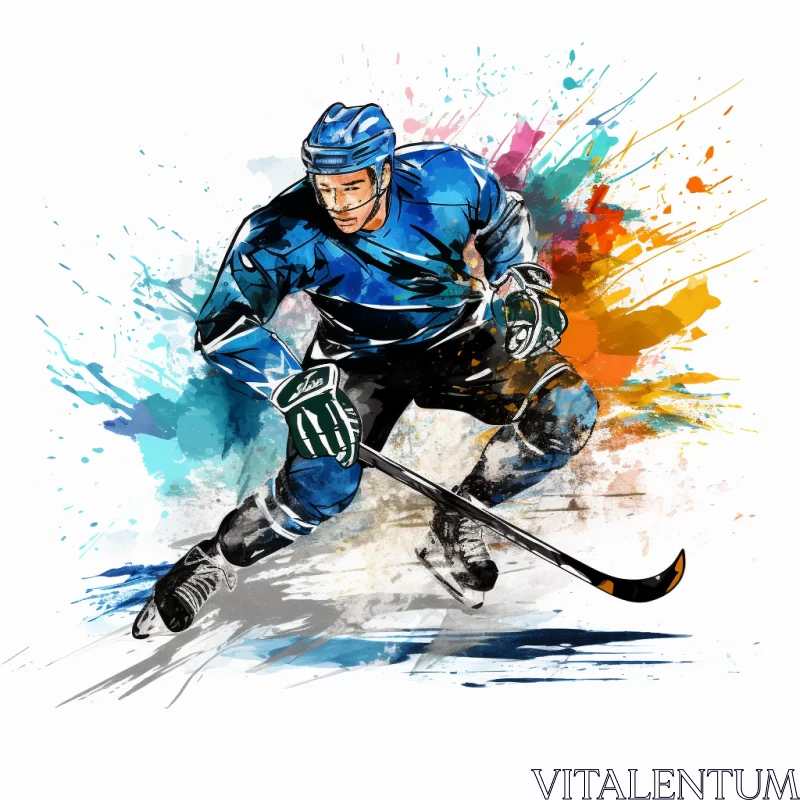 Aurorapunk Mingei-Inspired Hockey Scene in Watercolor Style AI Image