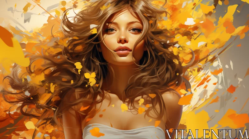 Autumn Leaf Painting - Woman in Realistic Art Style AI Image