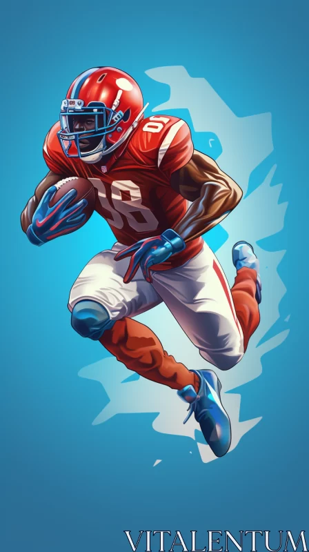 Cartoon-Style NFL Player Art in Blue Uniform Mid-Game AI Image