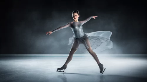 Elegant Figure Skater in Mid-Jump on Dreamlike Ice Rink AI Image