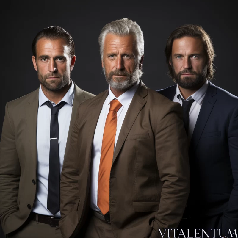 Captivating Image of Three Gentlemen in Sophisticated Suits in a Mysterious and Timeless Studio Sett AI Image